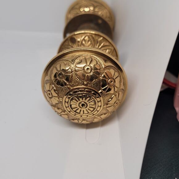 Antique Brass Ornate Door Knob & Rosette Set Victorian Cast Style Architectural - Picture 3 of 10